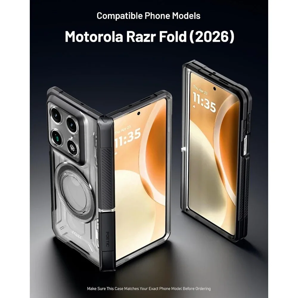 Poetic Moto Razr Fold Case MagSafe Hinge Screen Protector Kickstand Black